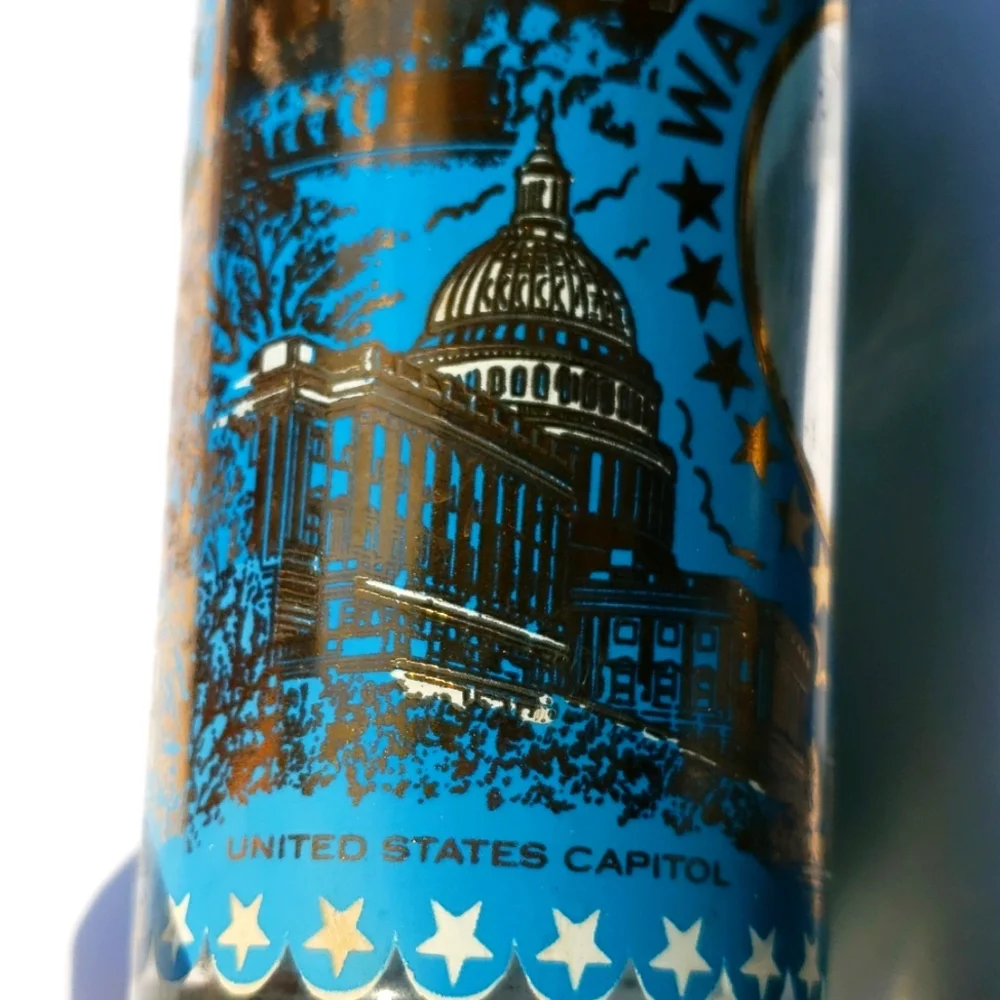 Vintage Washington DC Souvenir Bar Glass blue gold trim